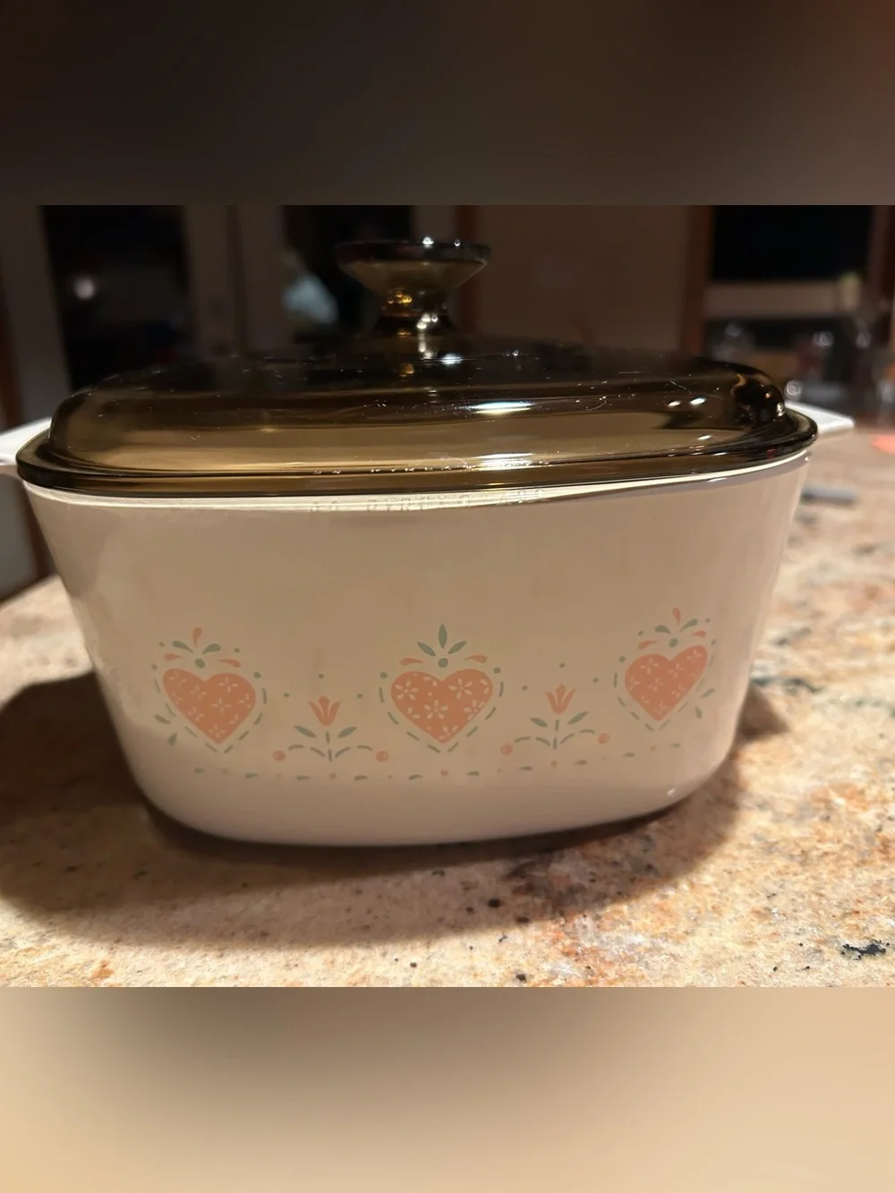 Corningware “Forever Yours” #A-3-B 3 liter Casserole w/Brown Pyrex  Lid A-9-C.